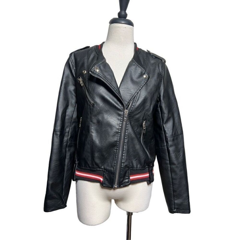 BlankNYC Black Vegan Leather Varsity Moto Jacket Size Medium